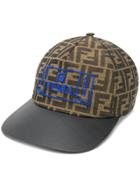Fendi Ff Logo Leather Visor Baseball Hat - Brown
