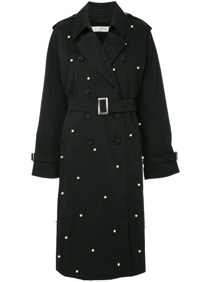 Tu Es Mon Trésor Dot Pearl Trench Coat - Black