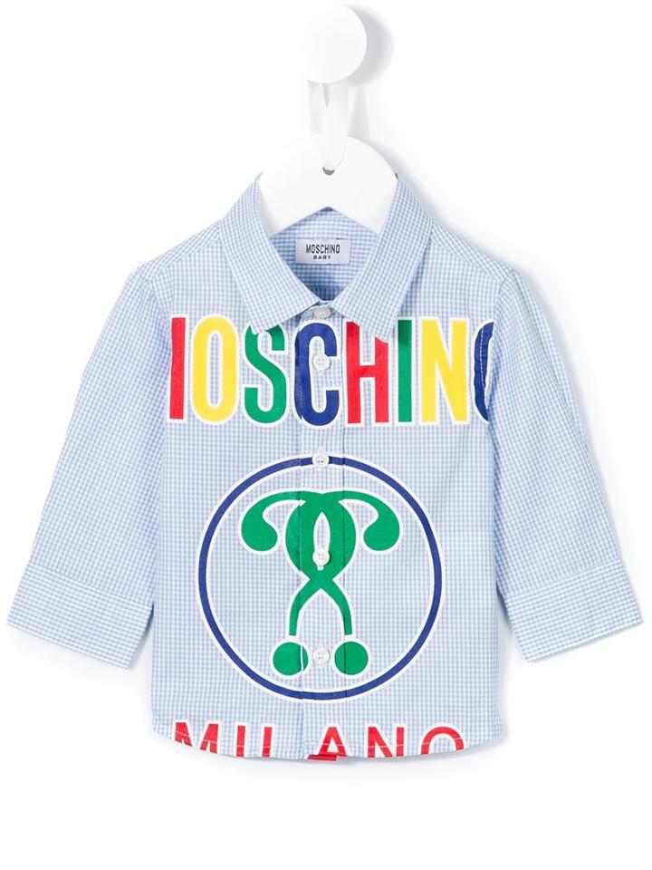 Moschino Kids Logo Print Gingham Shirt, Toddler Boy's, Size: 24-36 Mth, Blue