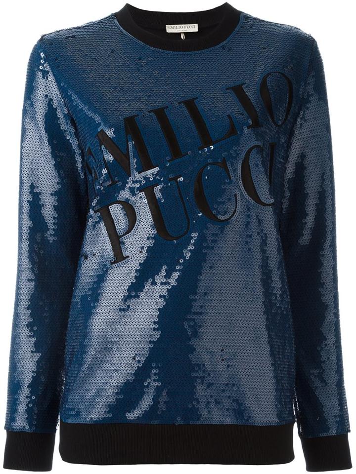 Emilio Pucci Sequin Embellished Sweatshirt, Women's, Size: Small, Blue, Cotton