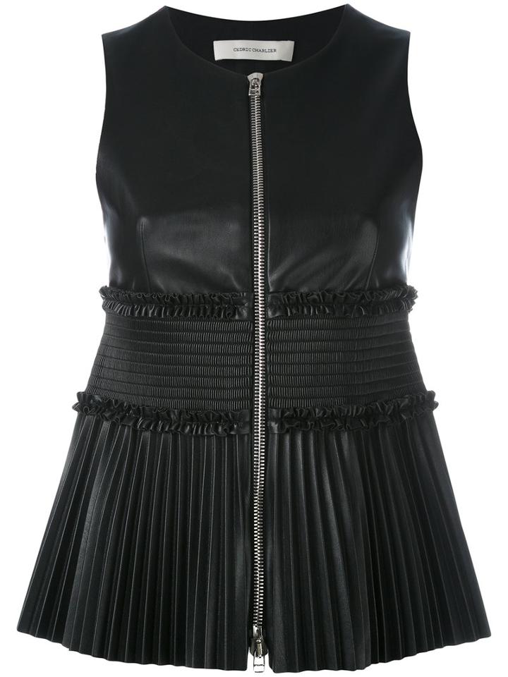 Cédric Charlier - Sleeveless And Pleated Top - Women - Polyester - 40, Black, Polyester