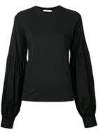 Co-mun - Gathered Longsleeve Detail T-shirt - Women - Cotton/spandex/elastane/tencel - 40, Black, Cotton/spandex/elastane/tencel