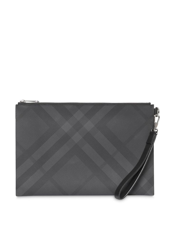 Burberry London Check And Leather Zip Pouch - Grey