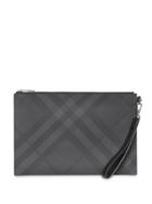 Burberry London Check And Leather Zip Pouch - Grey