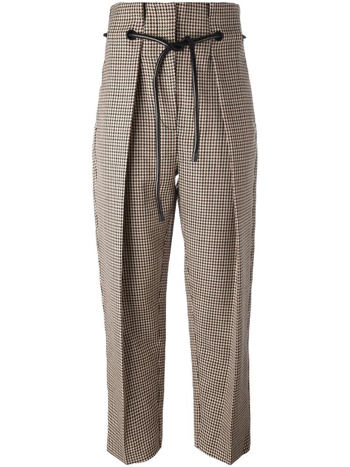 3.1 Phillip Lim Origami Pleat Houndstooth Trousers, Women's, Size: 0, Brown, Polyurethane/viscose/wool