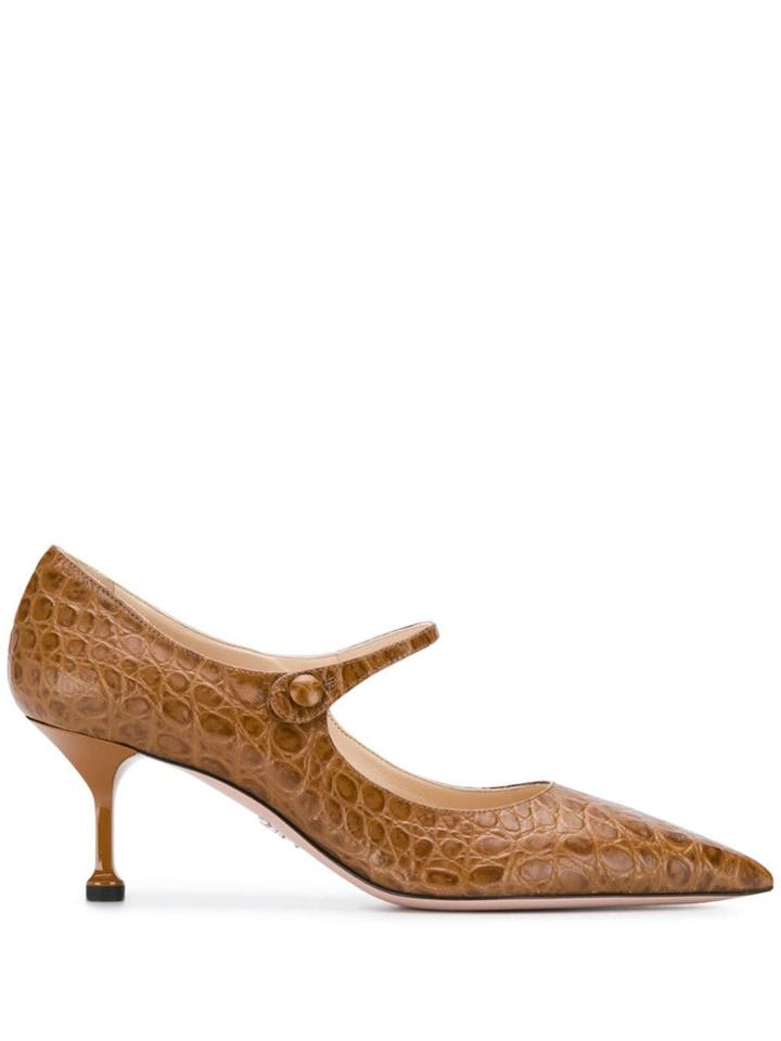Prada Embossed Crocodile Effect Pumps - Brown