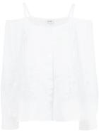 Suno Cold-shoulder Embroidered Blouse, Women's, Size: 4, White, Cotton