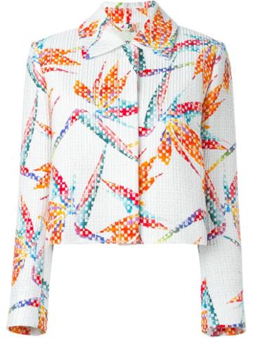 Fendi Bird Of Paradise Print Jacket, Women's, Size: 44, White, Polyester/polyamide/silk/cotton