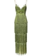 Marchesa Notte Embroidered Tassel-trimmed Gown - Green