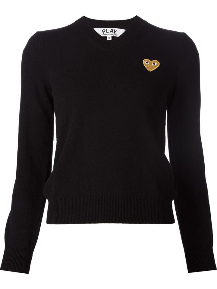 Comme Des Garçons Play Embroidered Heart V-neck Jumper - Black