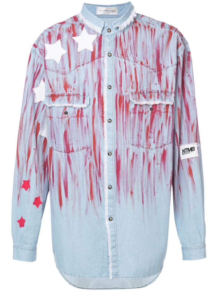 Faith Connexion Star Paint Smudged Denim Shirt - Blue
