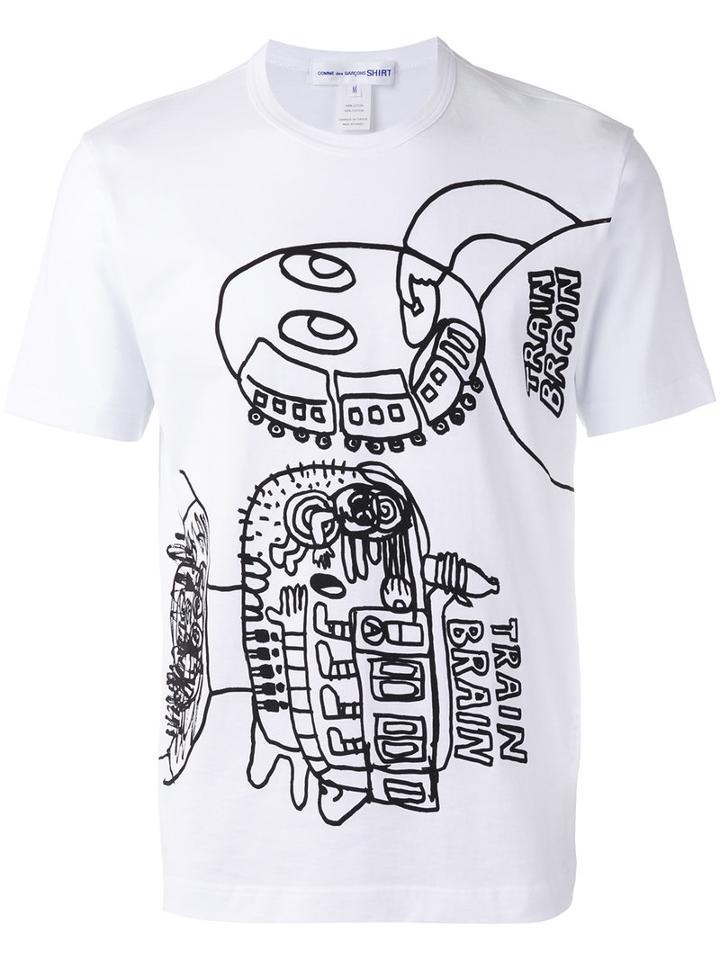 Comme Des Garçons Shirt 'train Brain' Print T-shirt, Men's, Size: Xs, White, Cotton