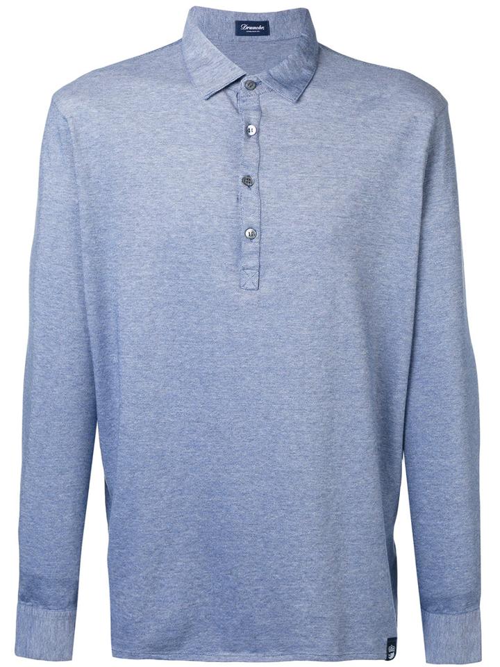 Drumohr - Long Sleeve Polo Shirt - Men - Cotton - L, Blue, Cotton