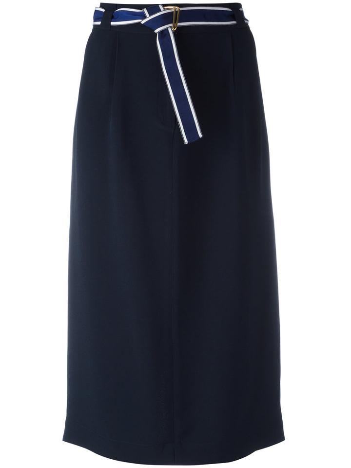 Michel Klein Belted Midi-skirt, Women's, Size: 38, Blue, Polyester/spandex/elastane