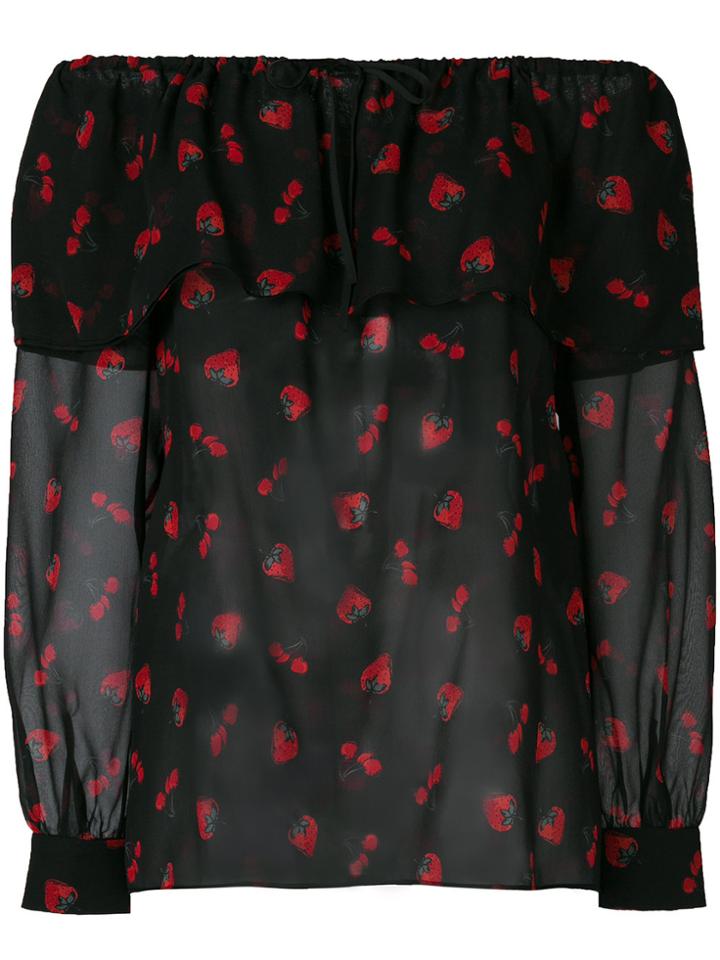 Miu Miu Strawberry Print Off The Shoulder Blouse - Black