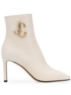 Jimmy Choo Logo Plaque Booties - White
