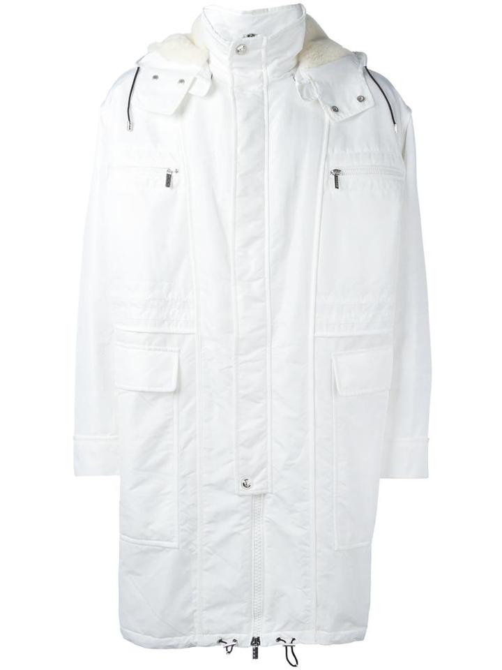 Versace Oversized Hooded Parka, Men's, Size: 46, White, Polyamide/viscose/cupro/beaver Fur
