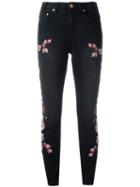 One Teaspoon Birds Of Paradise Embroidered Cropped Jeans, Women's, Size: 29, Black, Cotton/spandex/elastane