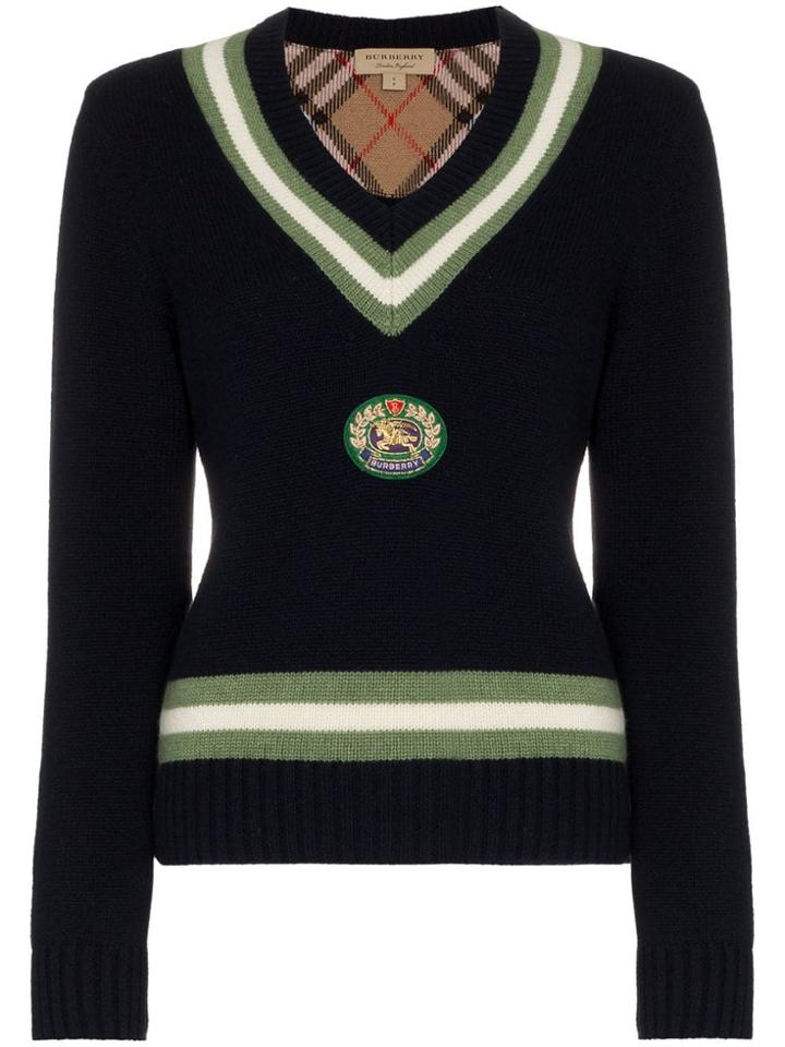 Burberry Morris Crest Embellished Knitted Jumper - Blue