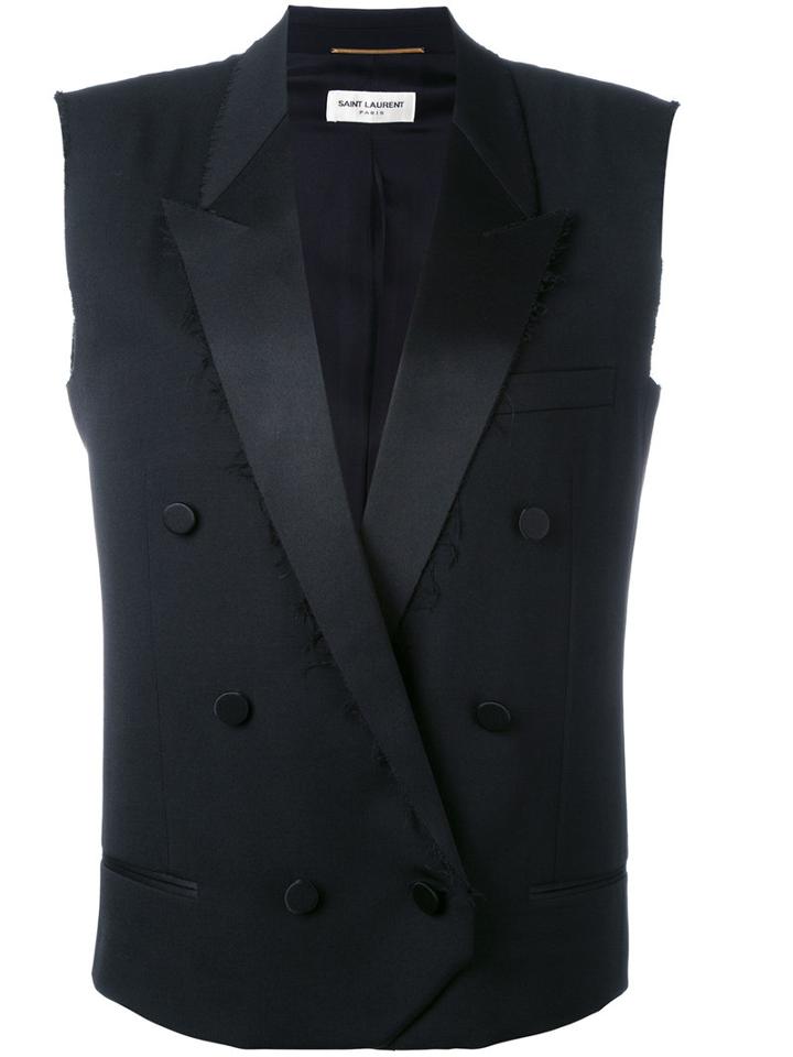 Saint Laurent Sleeveless Blazer Jacket, Women's, Size: 36, Black, Virgin Wool/polyester/cotton/silk