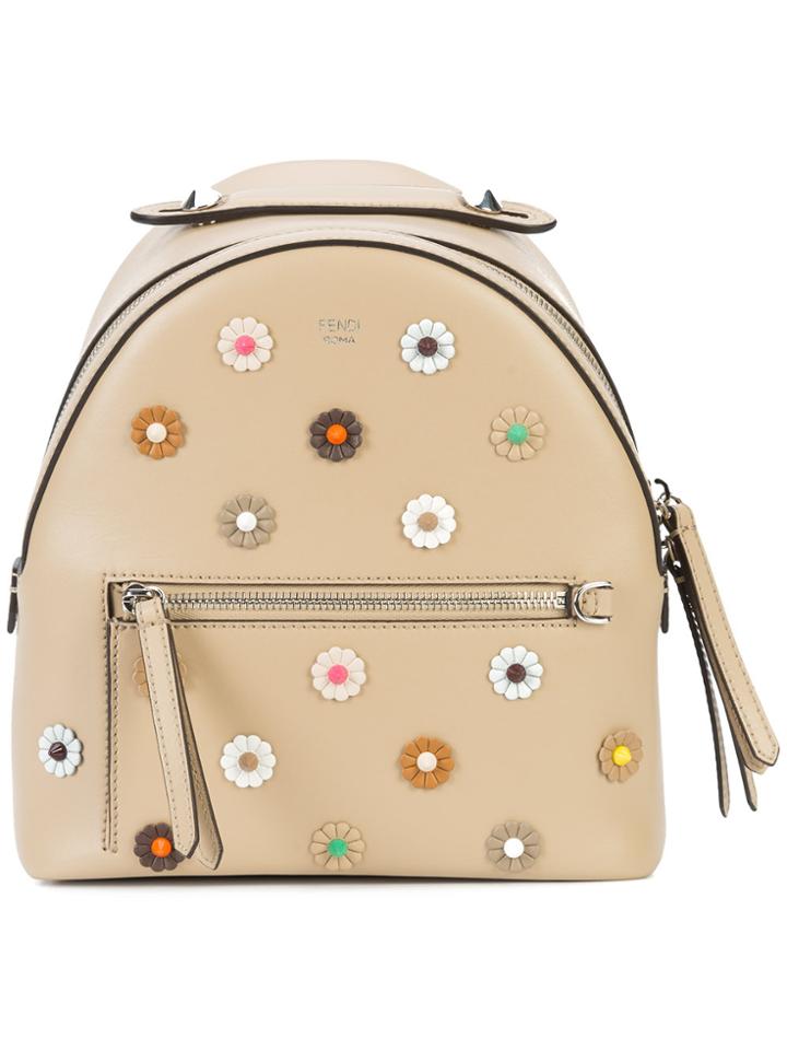 Fendi Mini Flower Embellished Backpack - Nude & Neutrals