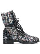 Casadei Tweed Lace-up Boots - Black