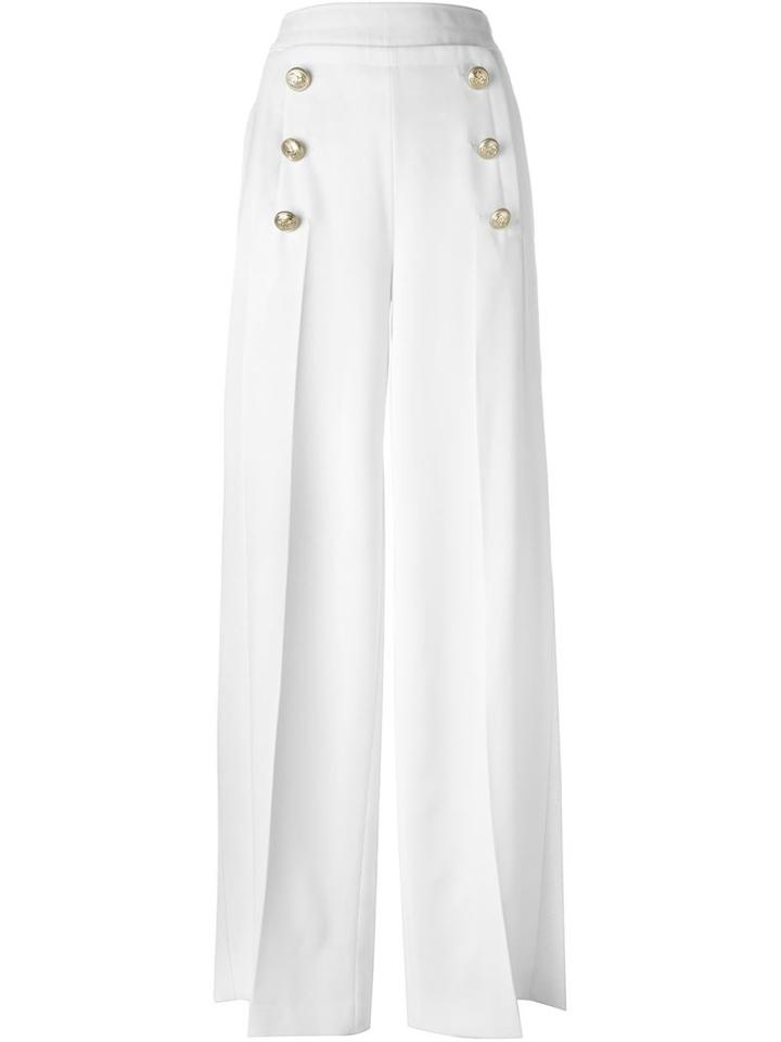 No21 Wide Leg Button Detail Trousers, Women's, Size: 44, White, Polyester