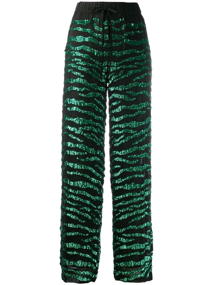 P.a.r.o.s.h. Sequin-trim High-waist Trousers - Green