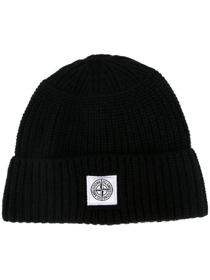Stone Island Ribbed Knit Beanie, Men's, Black, Polyamide/wool