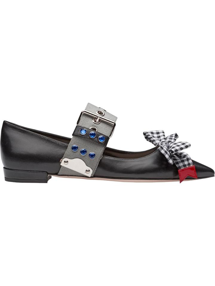 Miu Miu Vichy Bow Ballerina Shoes - Black
