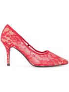 Loveless Pointed Lace Pumps - Red