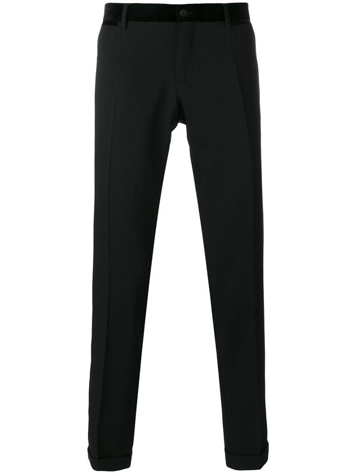 Dolce & Gabbana Velvet Piped Trousers, Men's, Size: 46, Black, Cotton/viscose/virgin Wool