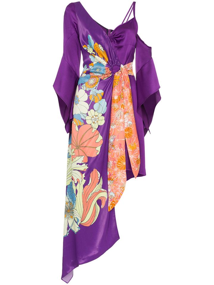 Peter Pilotto Asymmetric Floral Print Dress - Pink & Purple