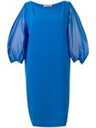 D.exterior - Three-quarters Sleeve Shift Dress - Women - Silk/polyester - 46, Blue, Silk/polyester