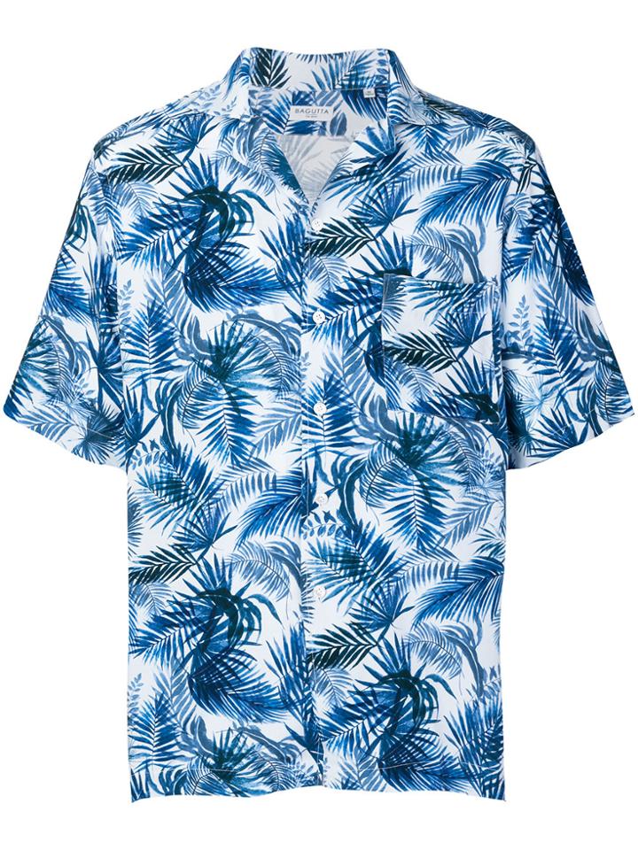 Bagutta Tropical Print Shortsleeved Shirt - Blue