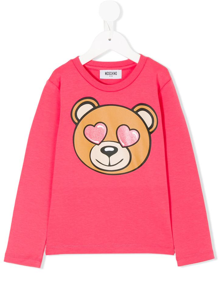 Moschino Kids - Bear Print Long Sleeve T-shirt - Kids - Cotton/spandex/elastane - 12 Yrs, Pink/purple