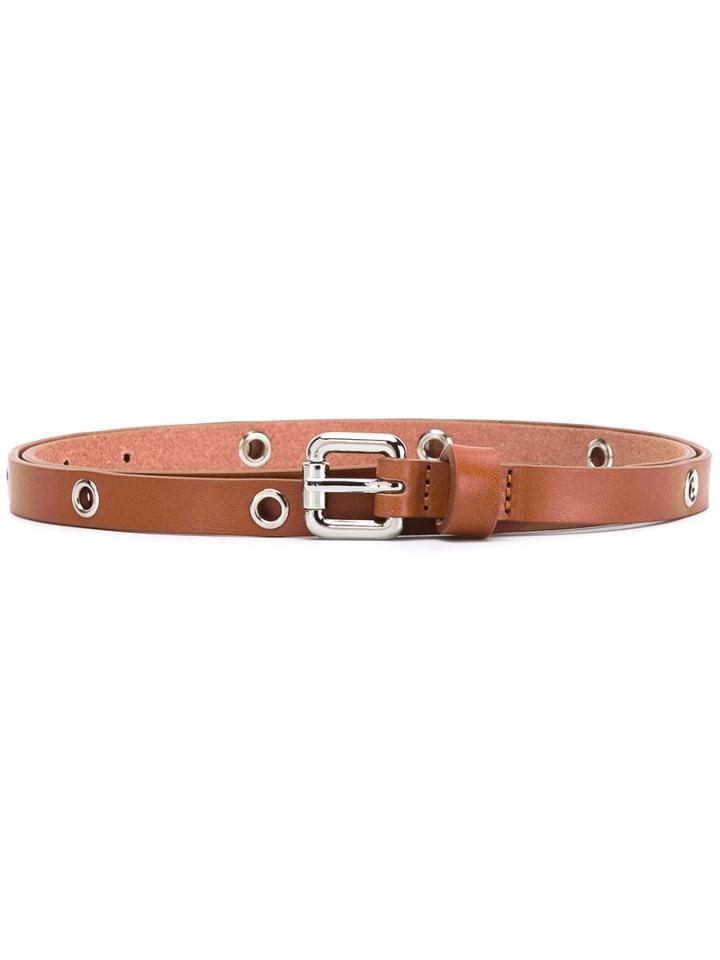 P.a.r.o.s.h. - Slim Eyelet Belt - Women - Leather - M, Brown, Leather