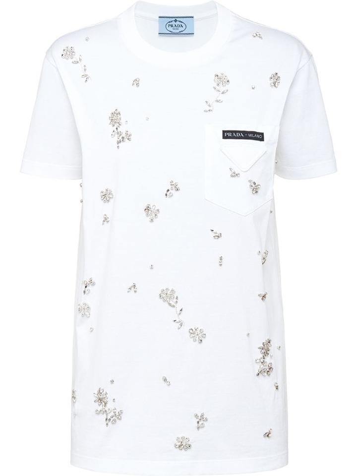 Prada Floral Embellished T-shirt - White