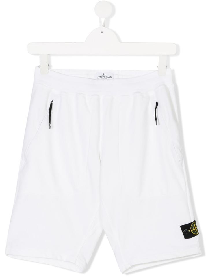 Stone Island Junior Logo Patch Shorts - White