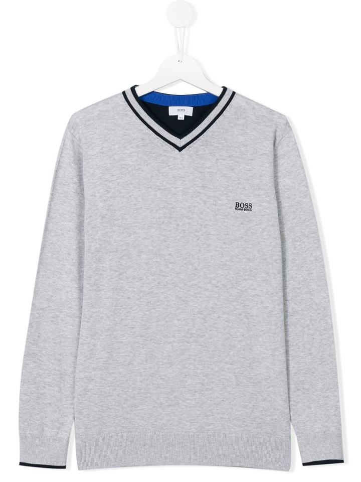 Boss Kids V-neck Jumper, Boy's, Size: 16 Yrs, Grey