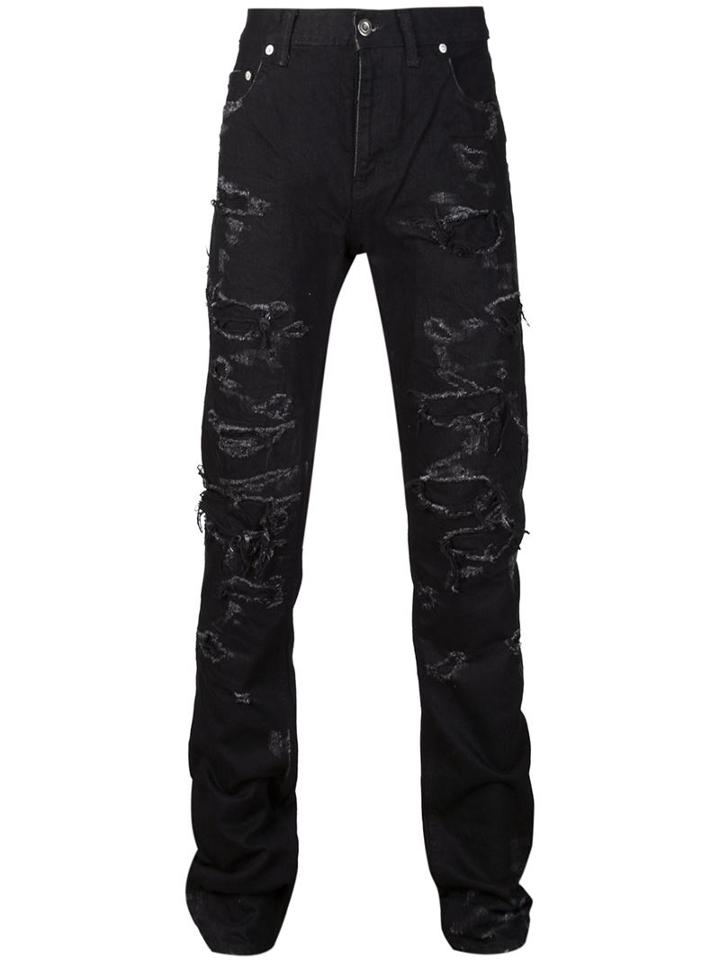 Christian Dada Ripped Skinny Jeans, Men's, Size: 44, Black, Cotton/polyurethane