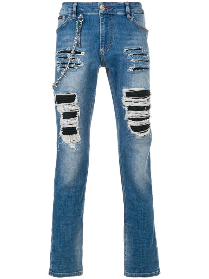 Philipp Plein Ripped Biker Jeans - Blue