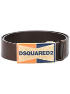 Dsquared2 Enameled Logo Plaque Belt, Men's, Size: 90, Brown, Calf Leather
