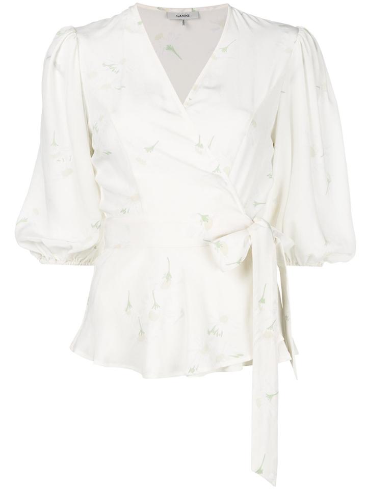 Ganni V-neck Waist-tied Blouse - Yellow & Orange