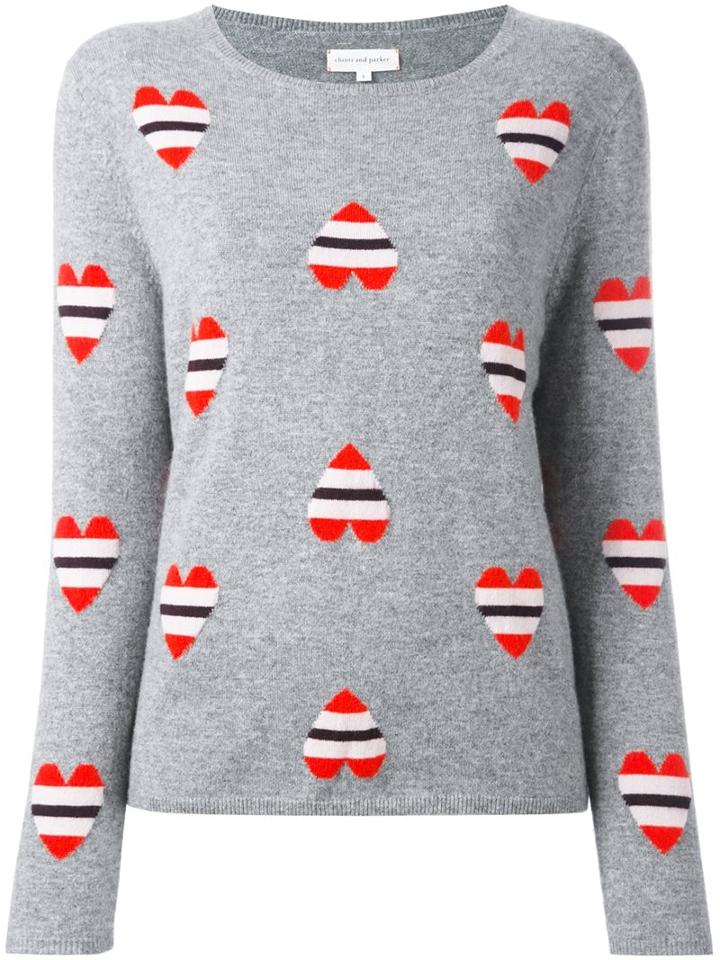 Chinti And Parker Striped Heart Sweater, Women's, Size: Medium, Grey, Cashmere