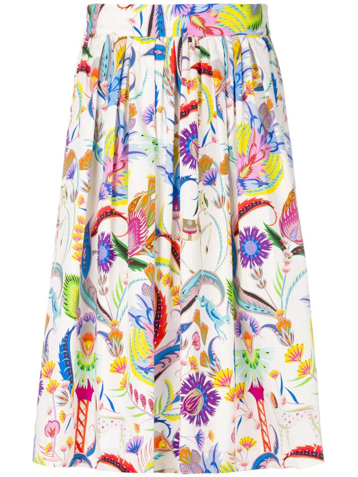 Etro Mixed Floral Print Midi Skirt - White