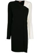 Twin-set Two Tone Asymmetric Neckline Dress - Black