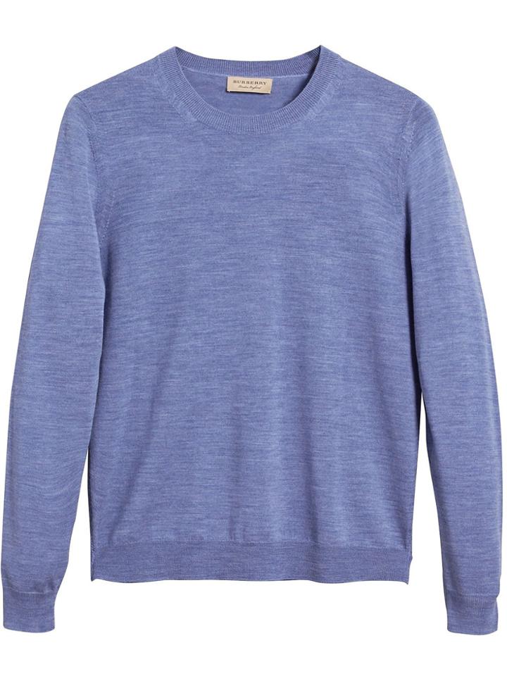 Burberry Check Detail Merino Wool Sweater - Blue