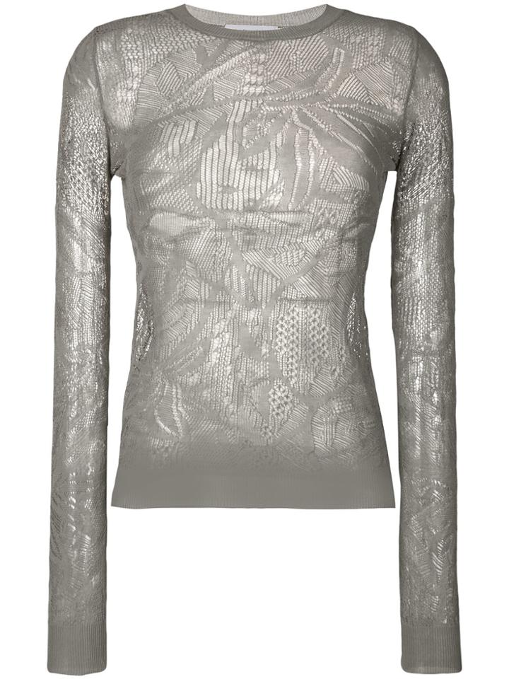 Christian Wijnants Open Weave Round Neck Longsleeved Knit Top - Grey