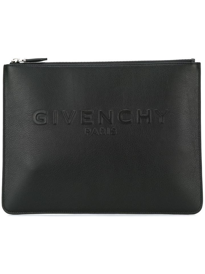 Givenchy Embossed Classic Logo Clutch, Men's, Black, Leather
